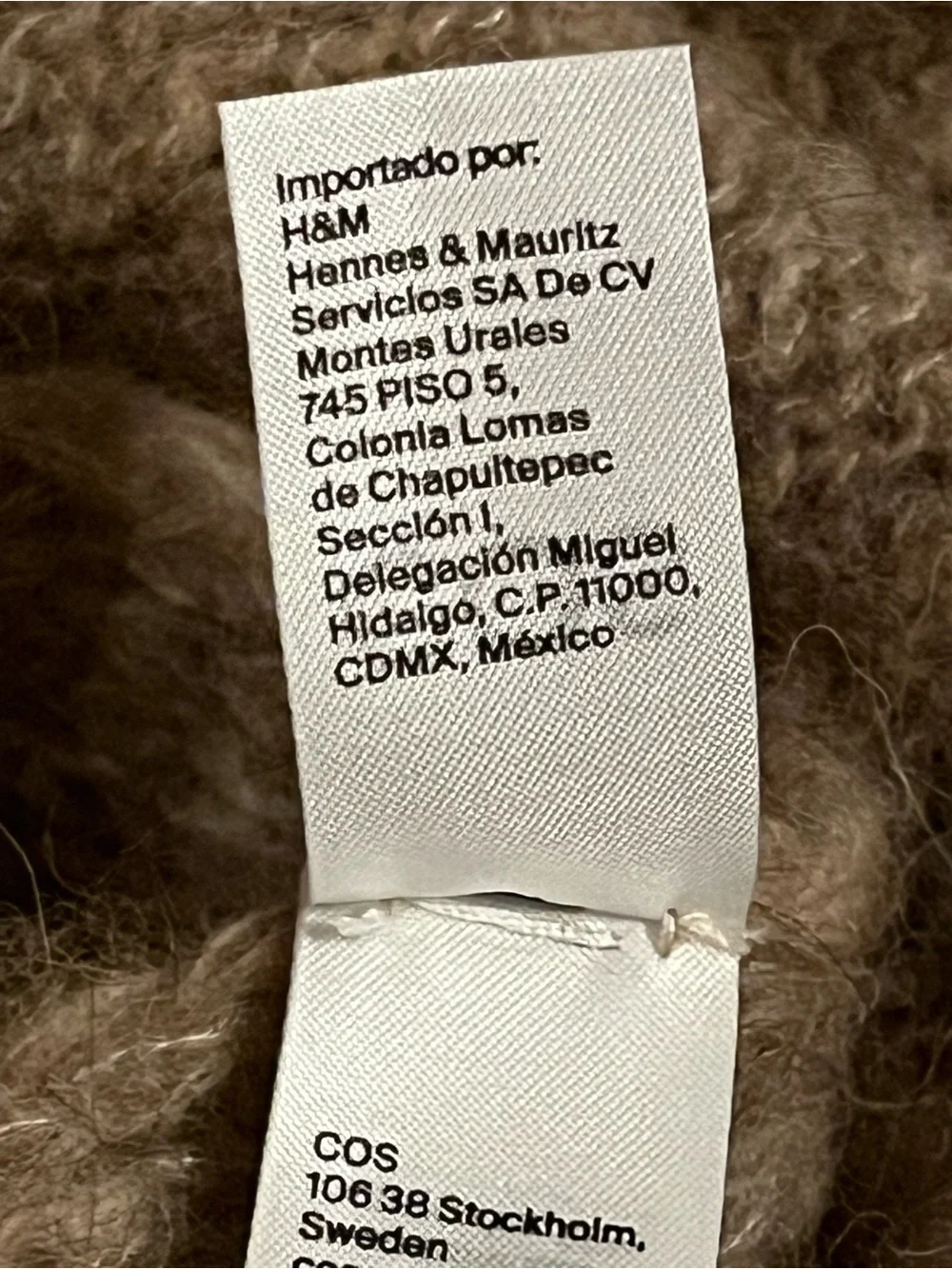 COS Women's Ribbed Knit Rectangle Scarf Alpaca Wool Blend Brown 68x18